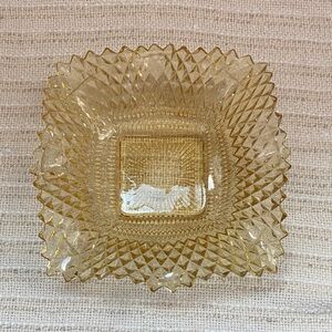 Vintage Indiana Diamond Point Ruffle Gold Glass Dish